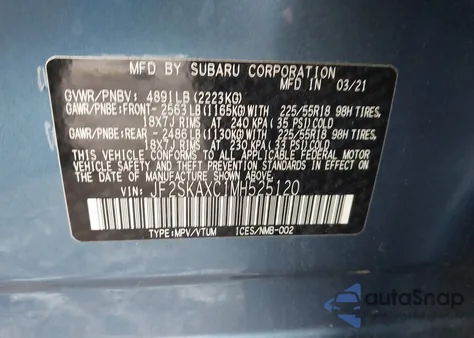 2021 Subaru Forester Touring из США, поврежденный, VIN JF2SKAXC1MH525120